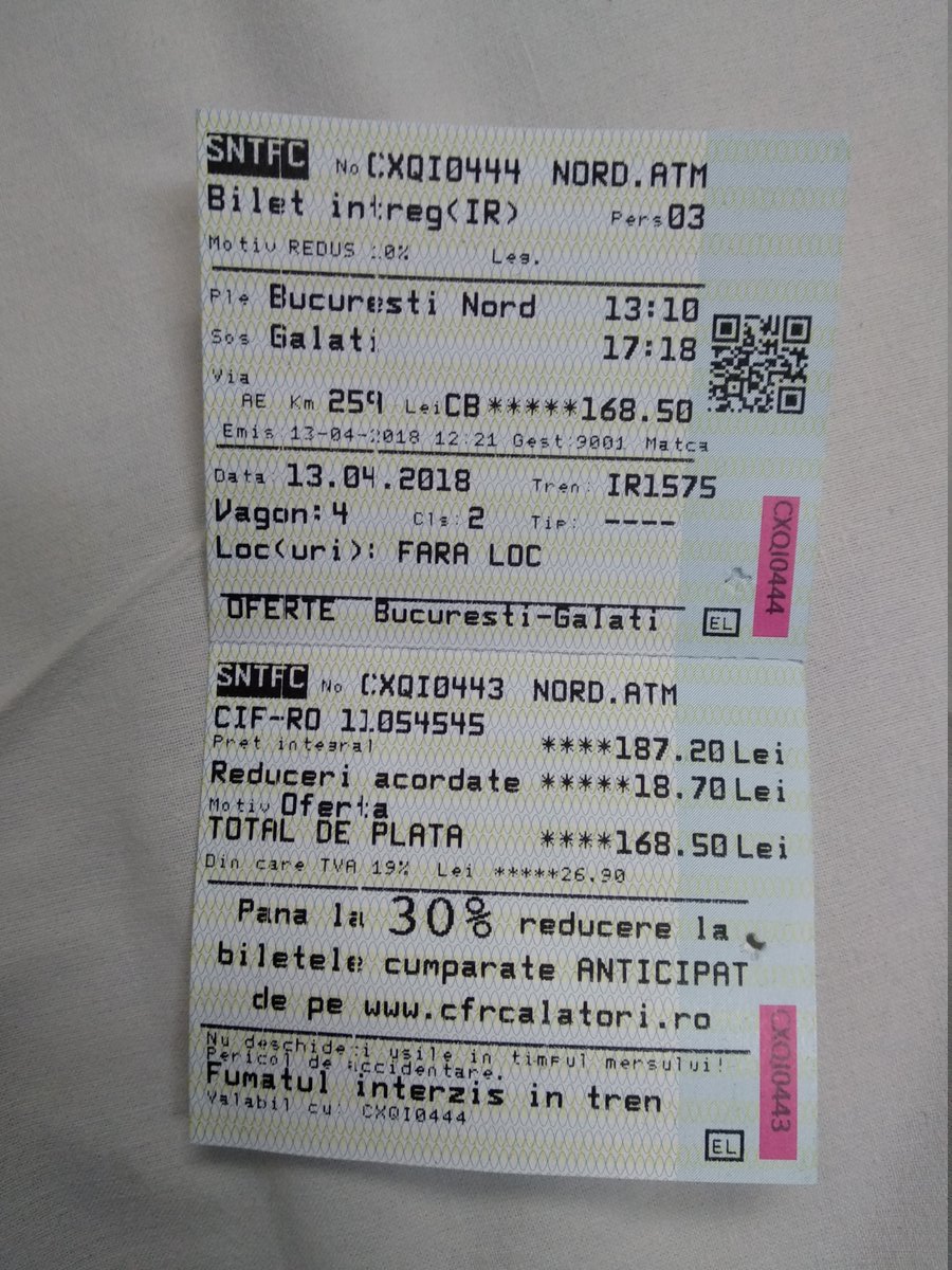 Our Bucarest-Galati train ticket